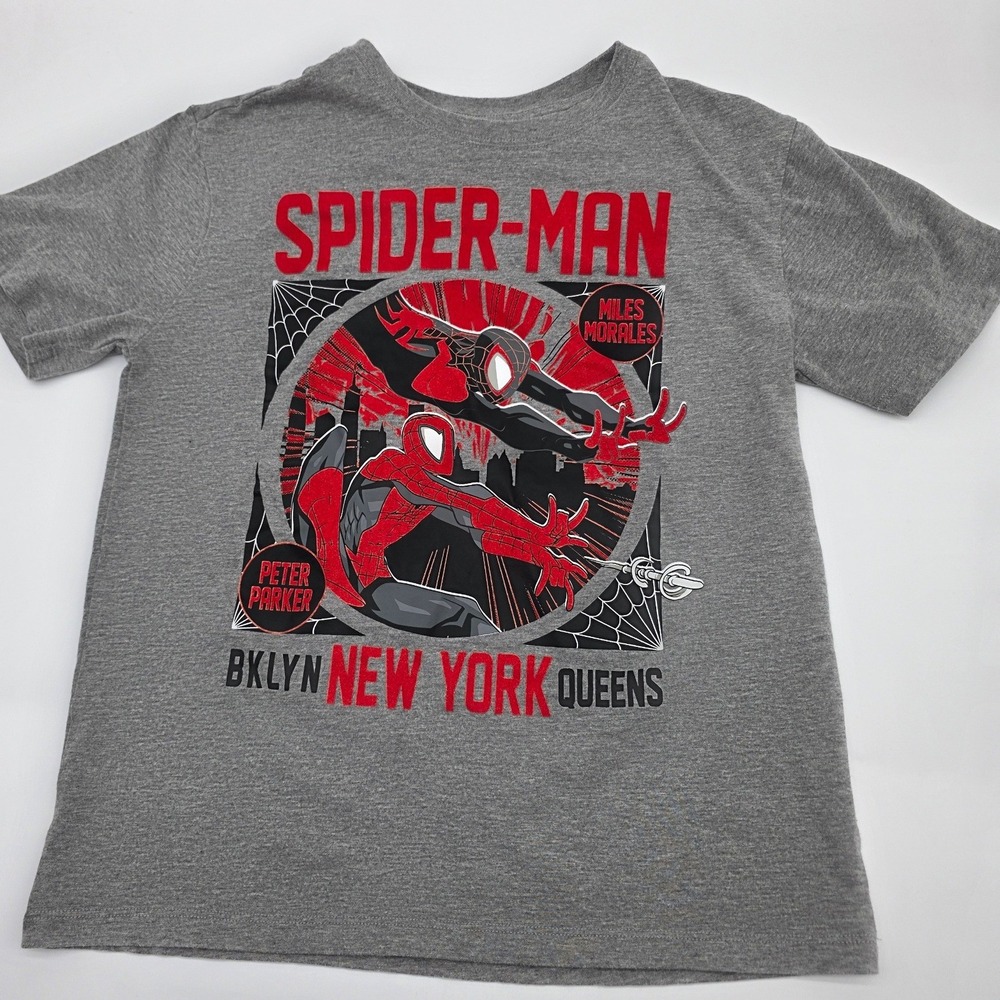 Marvel Spider-Man T-Shirt Kids XL Gray Peter Parker Miles Morales Tee Kidcore